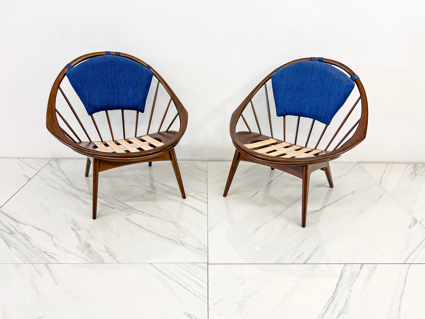 Hoop Chairs, A Pair, by Ib Kofod-Larsen for Selig, Denmark, c. 1964