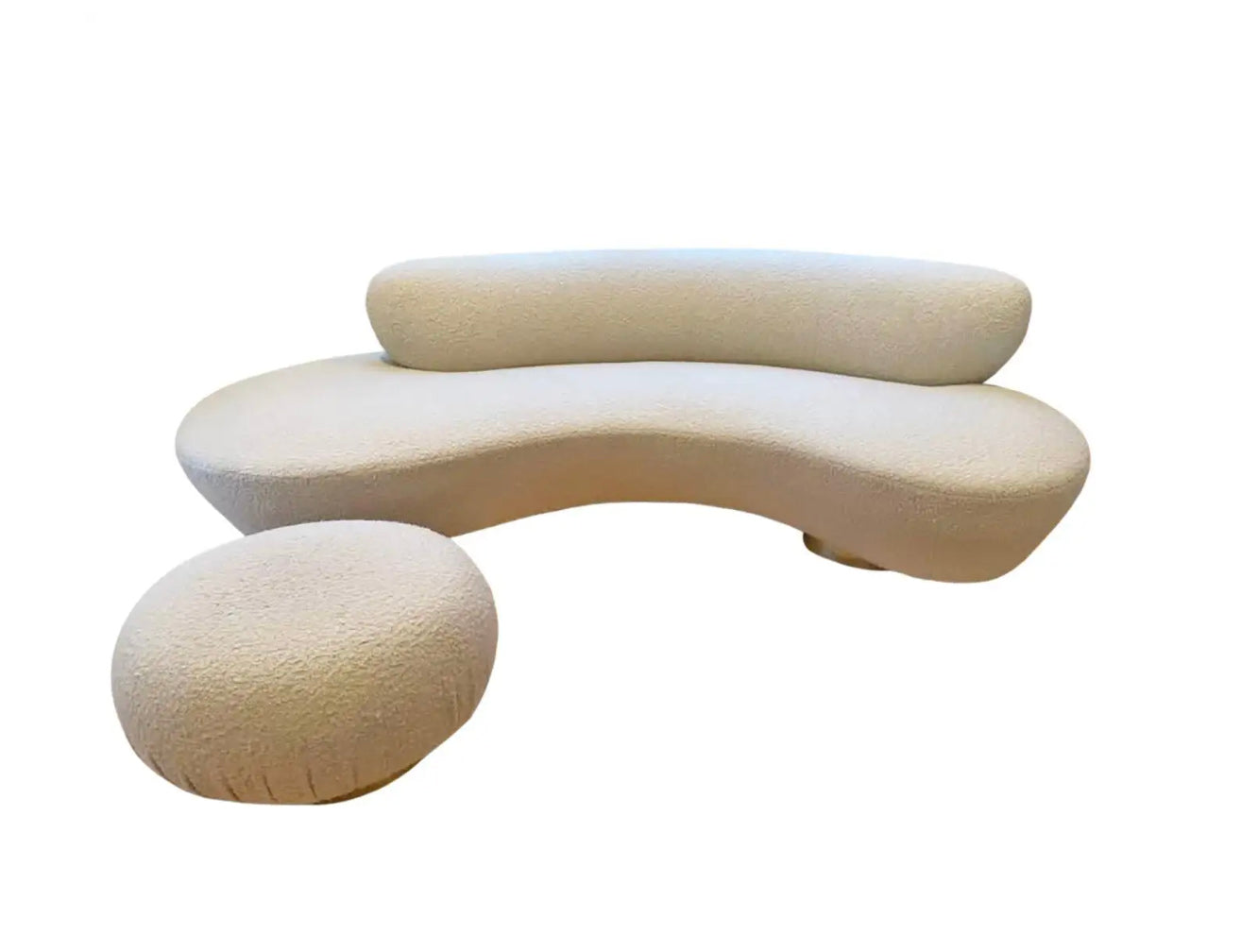 Vladimir Kagan Serpentine Cloud Sofa & Pouf in Boucle and Brass, Directional