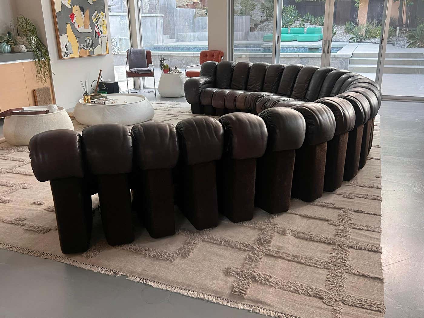 De Sede DS600 Dark Chocolate Brown Leather 23 Piece Non-Stop Snake Sofa, 1960's
