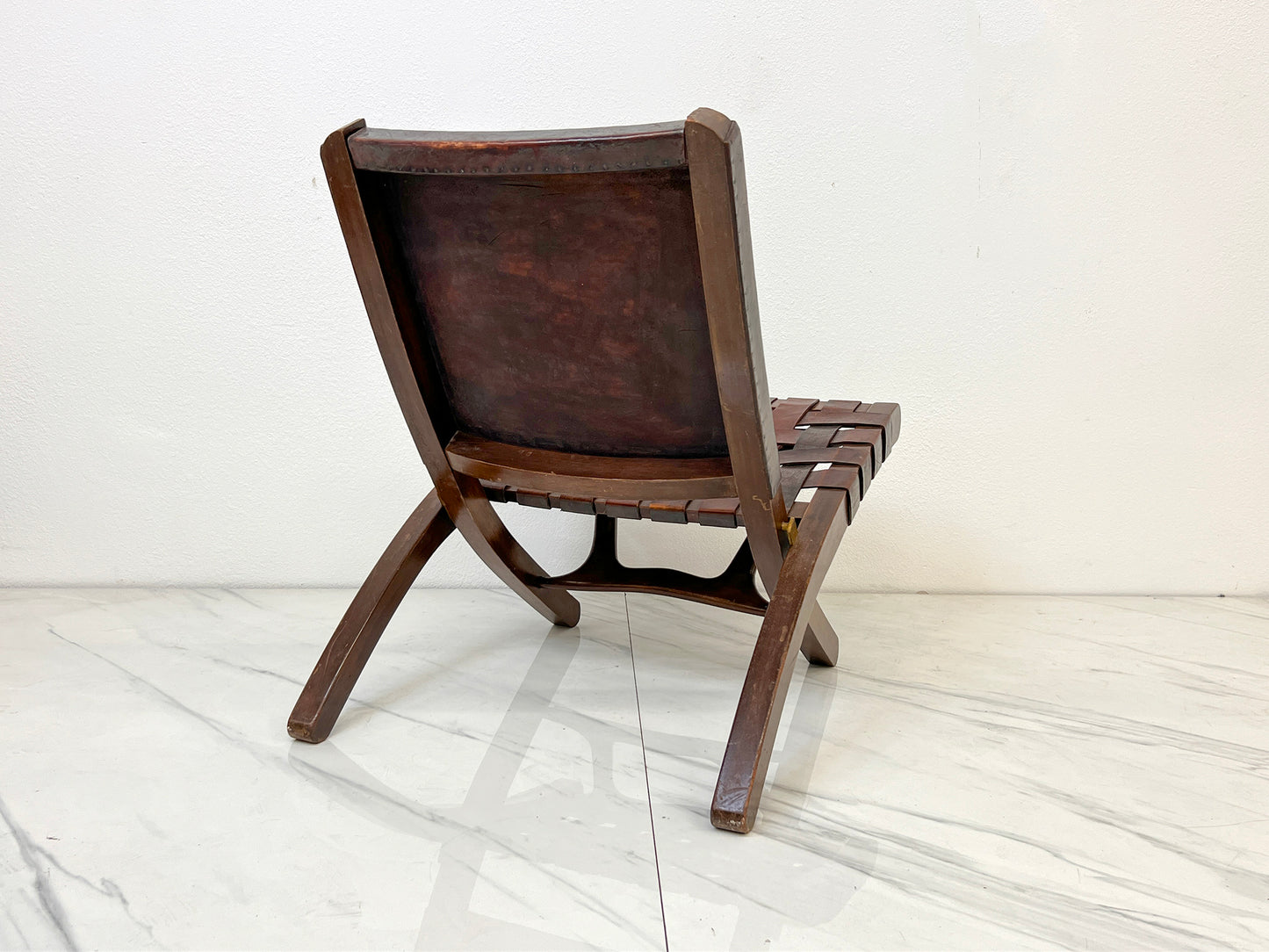 Angel Pazmiño "Butterfly" Folding Chair, Tooled Leather and Mahogany, 1960's