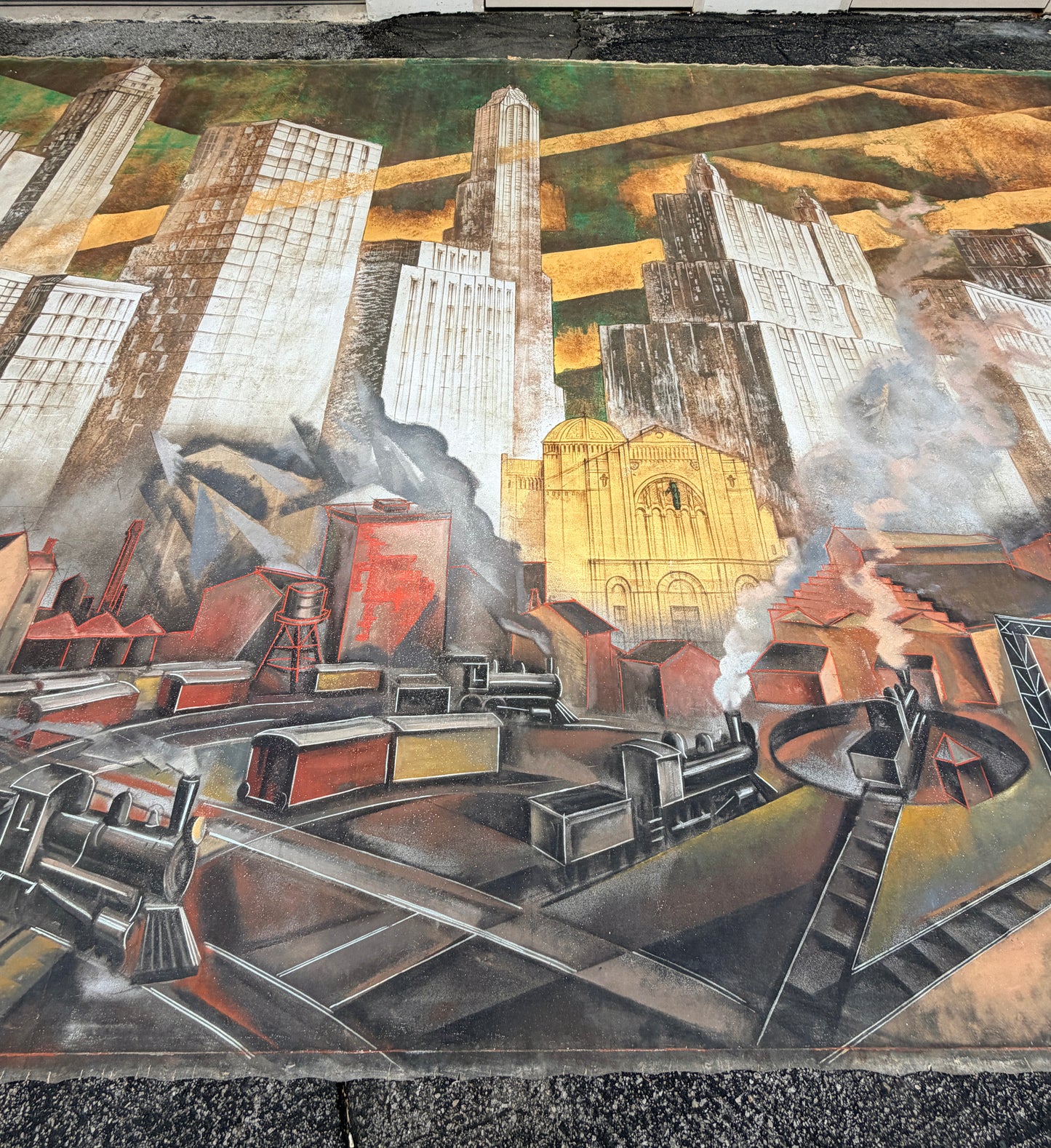 Monumental, Huge 30'L New York City Skyline Painting, Bourdelle, Maloubier, 1957