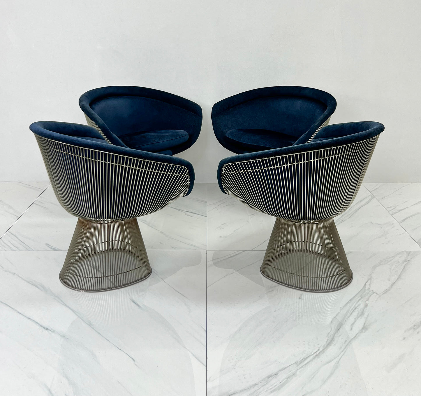 Warren Platner Lounge Chairs in Sapphire Velvet, A Pair (2 Pairs Available)