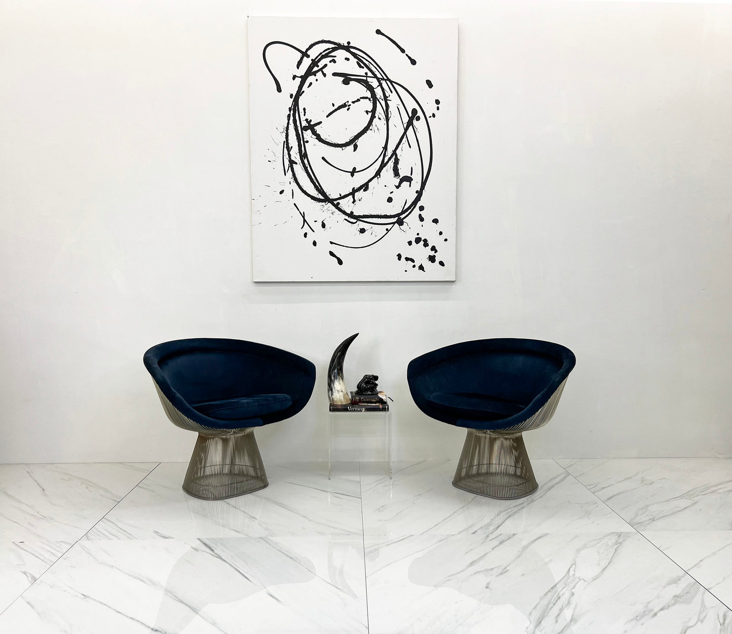 Warren Platner Lounge Chairs in Sapphire Velvet, A Pair (2 Pairs Available)