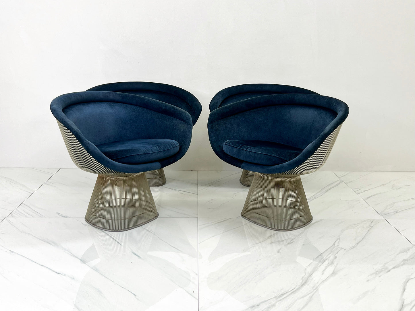 Warren Platner Lounge Chairs in Sapphire Velvet, A Pair (2 Pairs Available)