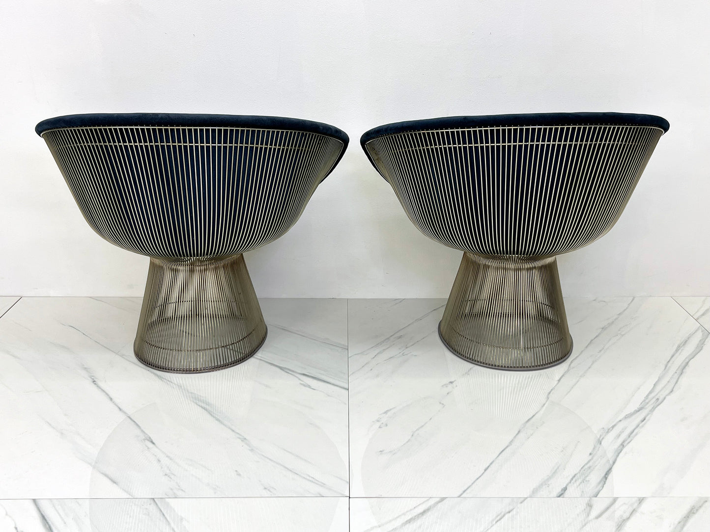 Warren Platner Lounge Chairs in Sapphire Velvet, A Pair (2 Pairs Available)