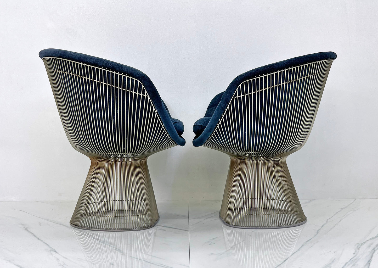 Warren Platner Lounge Chairs in Sapphire Velvet, A Pair (2 Pairs Available)