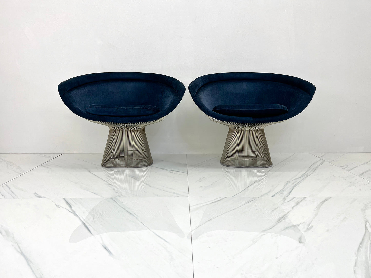 Warren Platner Lounge Chairs in Sapphire Velvet, A Pair (2 Pairs Available)
