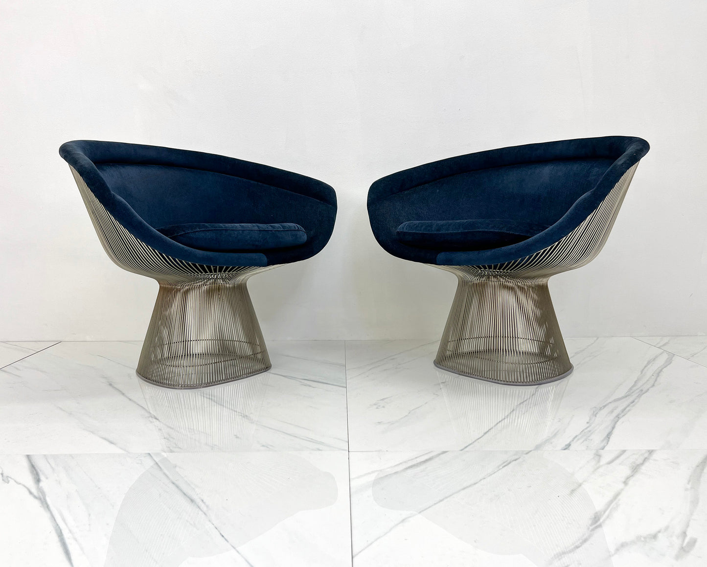 Warren Platner Lounge Chairs in Sapphire Velvet, A Pair (2 Pairs Available)