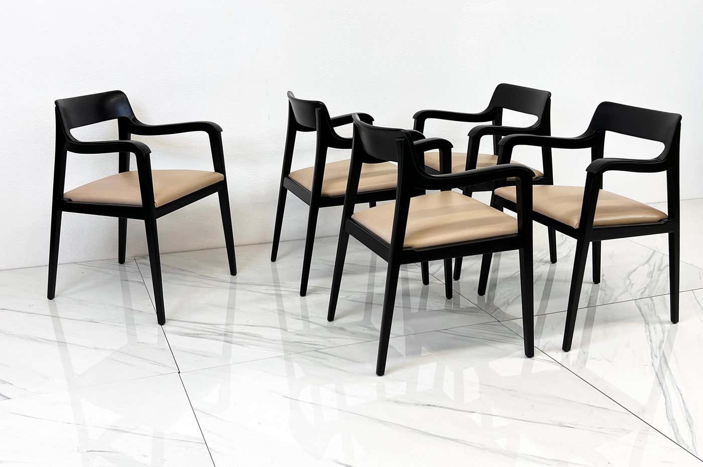 Early Set of 5 Edward Wormley Riemerschmid Chairs, Dunbar Furniture, 1947