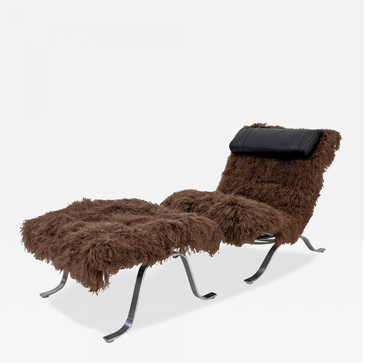 Arne Norell Ari Chair + Ottoman in Chocolate Mongolian Sheepskin, 1970's, Sweden