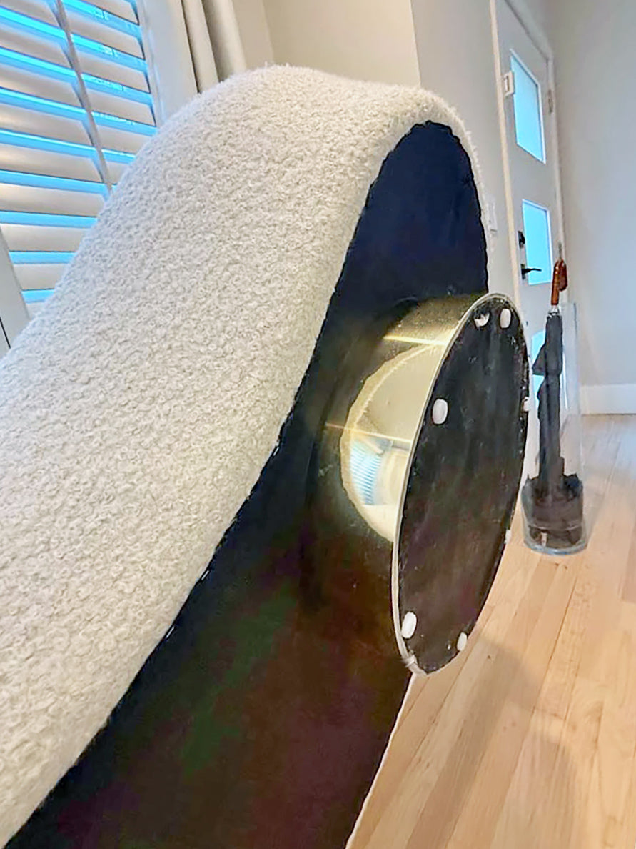 Vladimir Kagan Serpentine Cloud Sofa & Pouf in Boucle and Brass, Directional