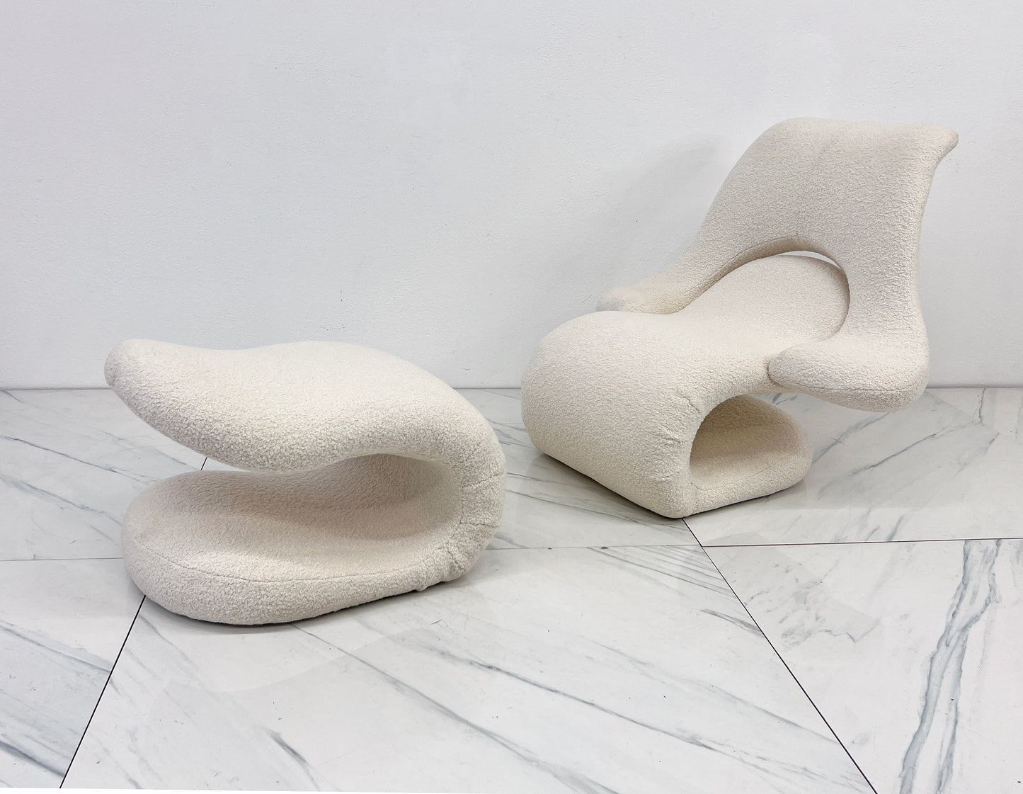 Vittorio Introini Relax Armchair & Footrest, Belgian Boucle, Felice Rossi, 1978