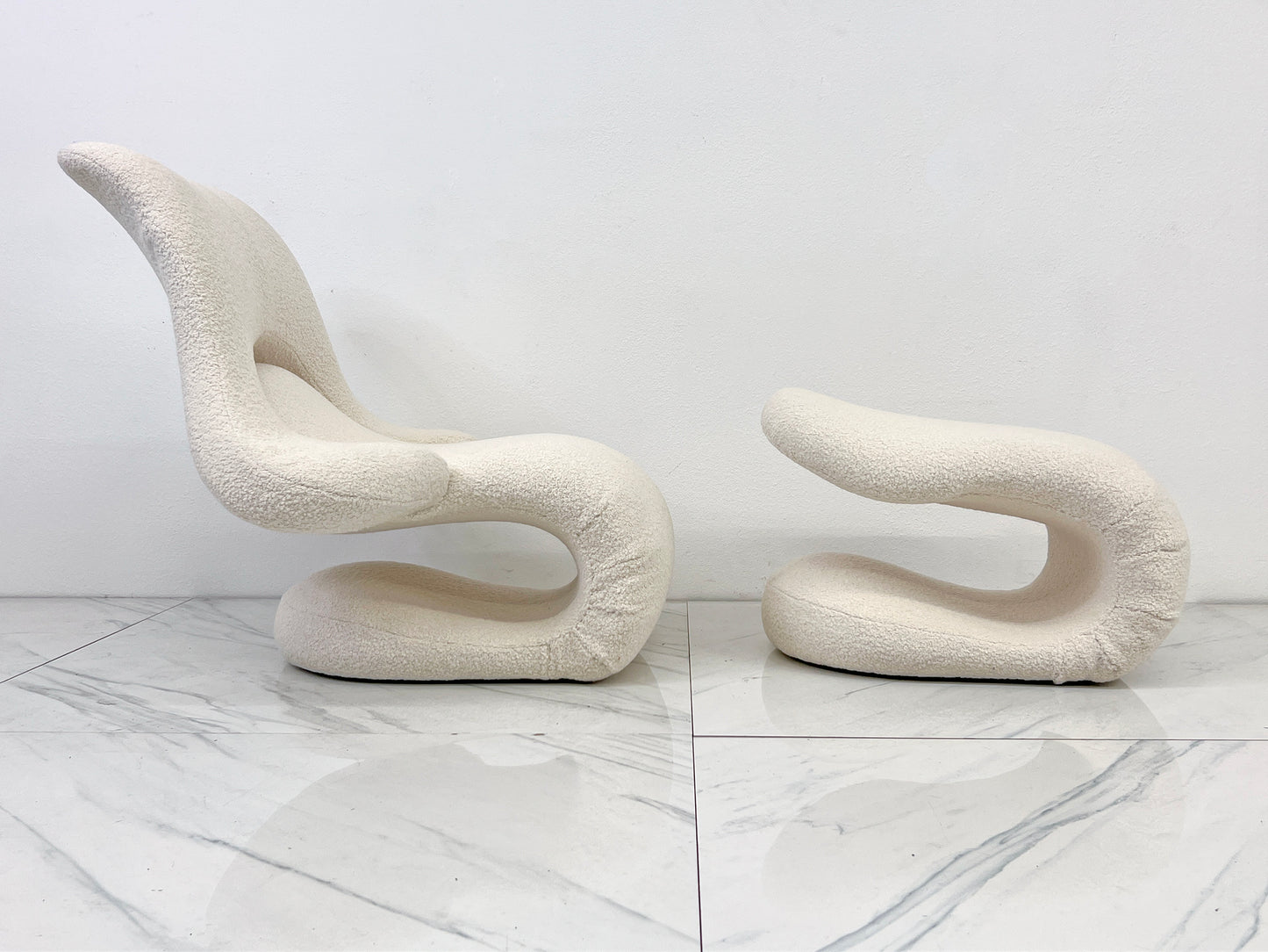 Vittorio Introini Relax Armchair & Footrest, Belgian Boucle, Felice Rossi, 1978