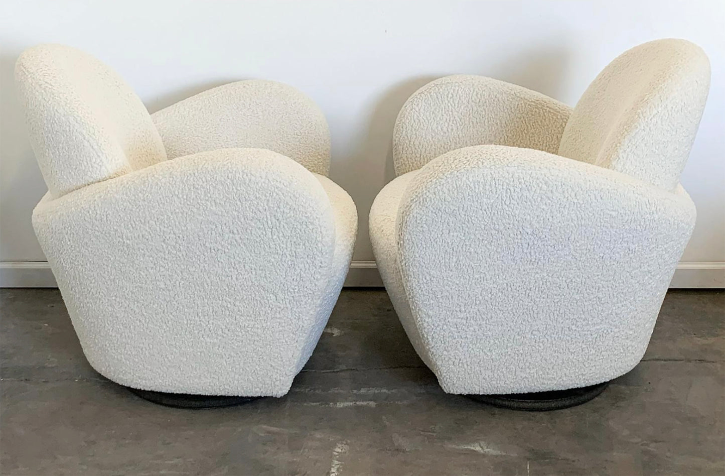 Michael Wolk Miami Swivel Lounge Chairs for Directional in Ivory Boucle, a Pair