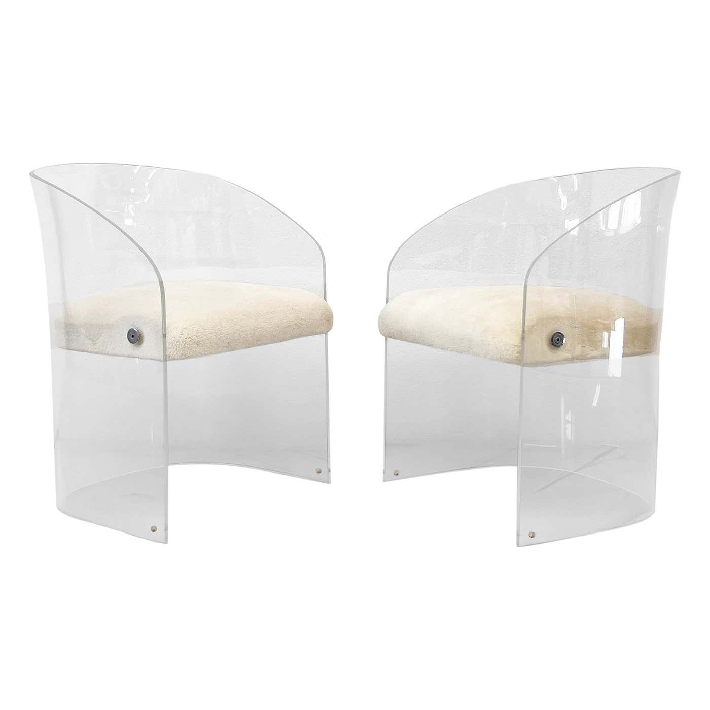 Vladimir Kagan Acrylic Barrel Lounge Chairs in Sheepskin, A Pair, 1970