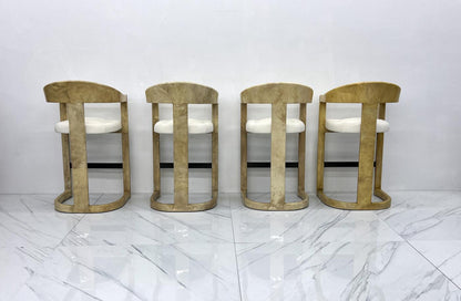 Karl Springer Onassis Bar Stools, A Set of 4, Goatskin, Boucle & Bronze, C. 1980