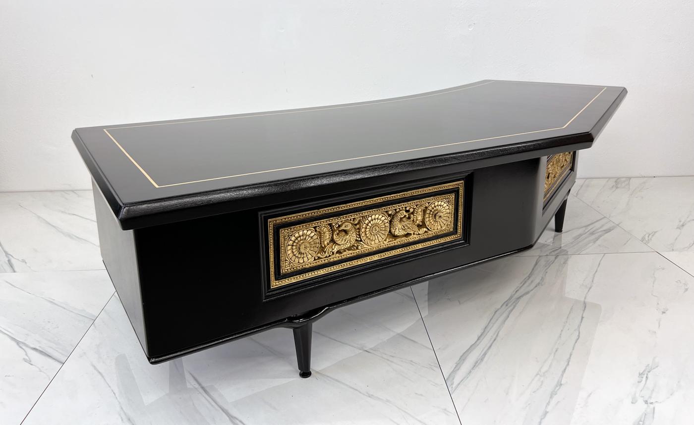 Monumental Monteverdi Young Boomerang Desk, Gilded and Ebonized, 1960's