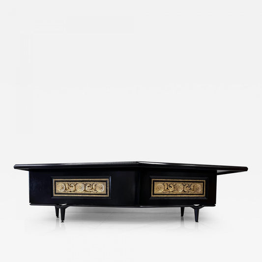 Monumental Monteverdi Young Boomerang Desk, Gilded and Ebonized, 1960's