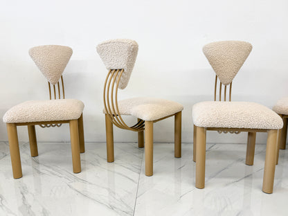 Set of 8 Post Modern Dining Chairs, Powder Coated Tan and Ivory Boucle, 1980's