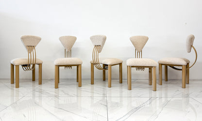 Set of 8 Post Modern Dining Chairs, Powder Coated Tan and Ivory Boucle, 1980's