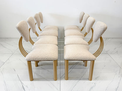 Set of 8 Post Modern Dining Chairs, Powder Coated Tan and Ivory Boucle, 1980's