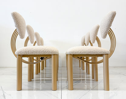 Set of 8 Post Modern Dining Chairs, Powder Coated Tan and Ivory Boucle, 1980's