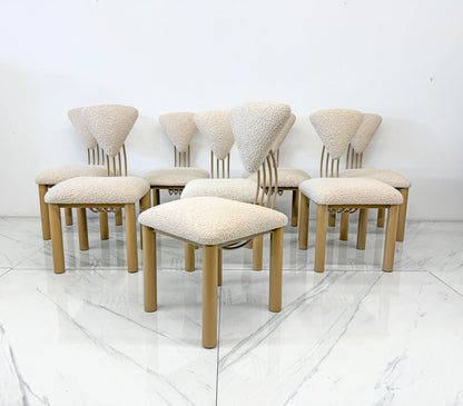 Set of 8 Post Modern Dining Chairs, Powder Coated Tan and Ivory Boucle, 1980's