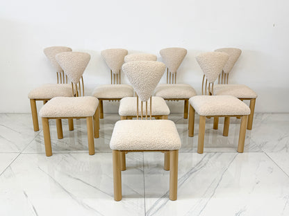 Set of 8 Post Modern Dining Chairs, Powder Coated Tan and Ivory Boucle, 1980's