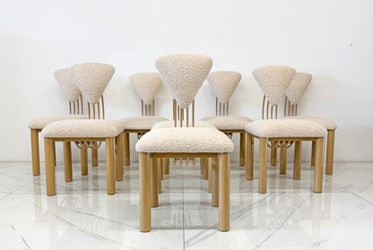 Set of 8 Post Modern Dining Chairs, Powder Coated Tan and Ivory Boucle, 1980's