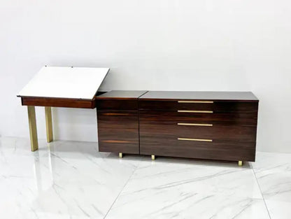 Important Vladimir Kagan Rosewood Brass Dresser, Desk Unit, 1950s