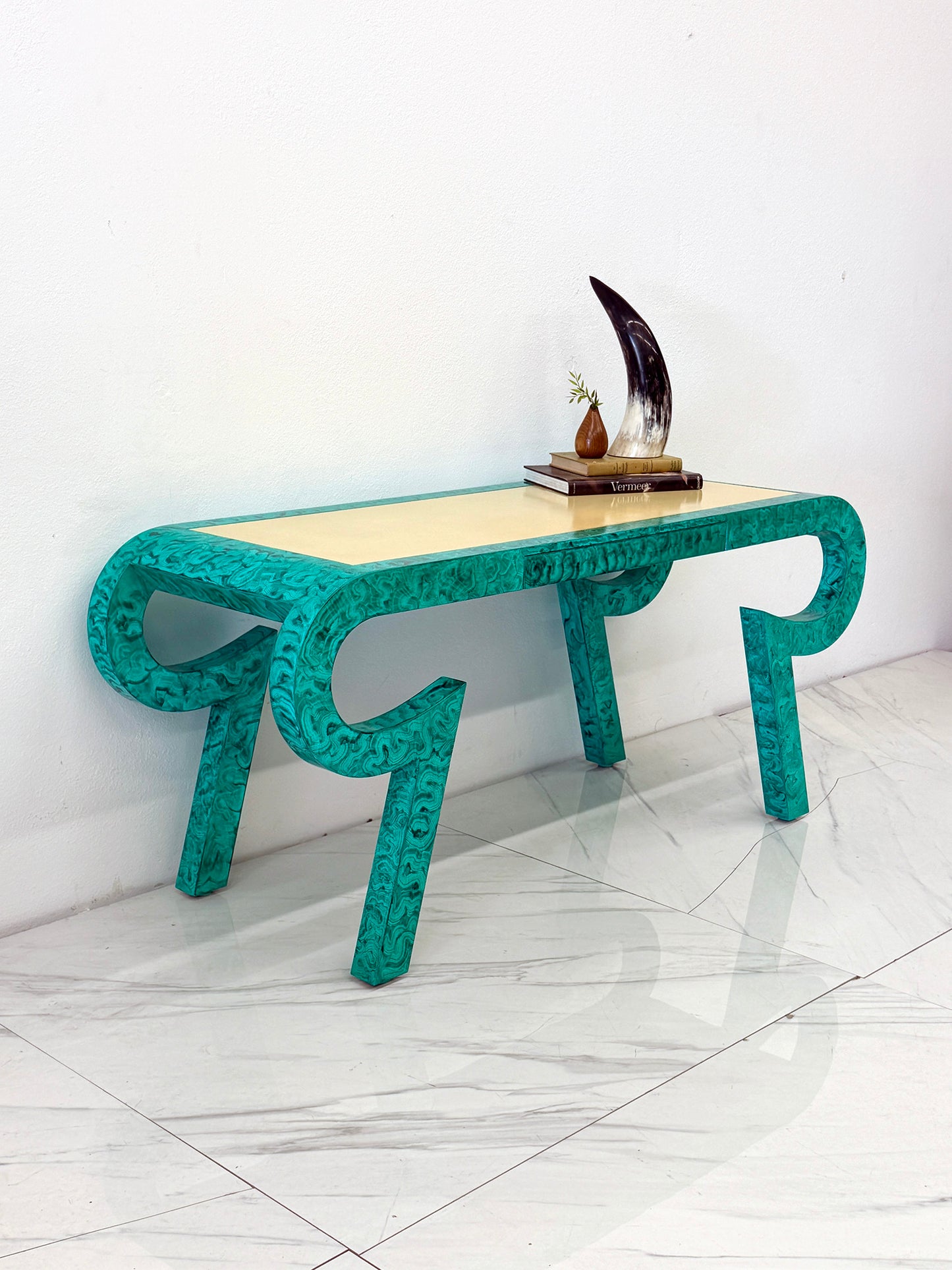 Hand Painted Faux Malachite Console / Desk, Alessandro, Baker, 1980's