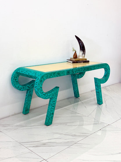 Hand Painted Faux Malachite Console / Desk, Alessandro, Baker, 1980's