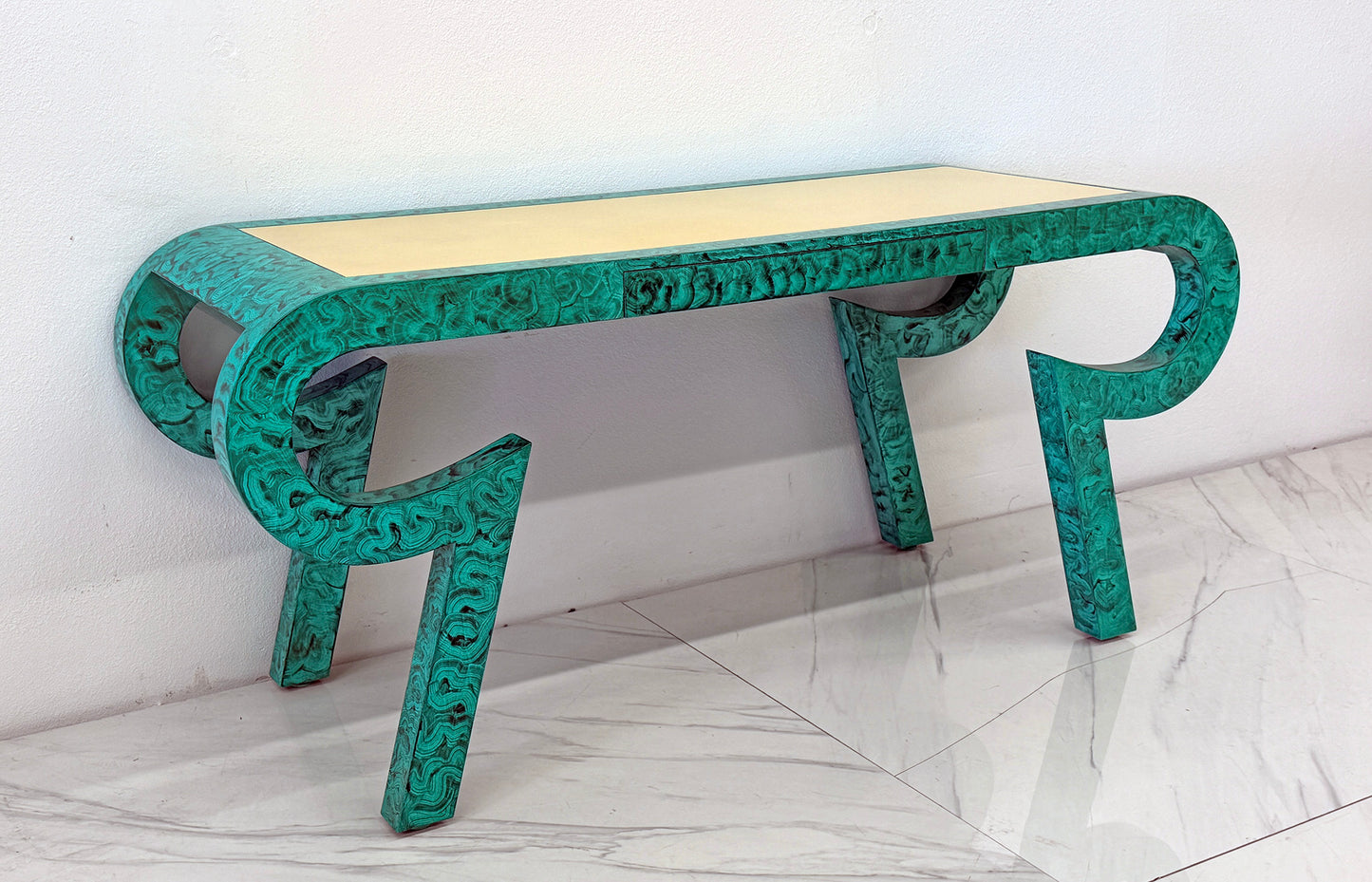 Hand Painted Faux Malachite Console / Desk, Alessandro, Baker, 1980's