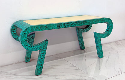 Hand Painted Faux Malachite Console / Desk, Alessandro, Baker, 1980's