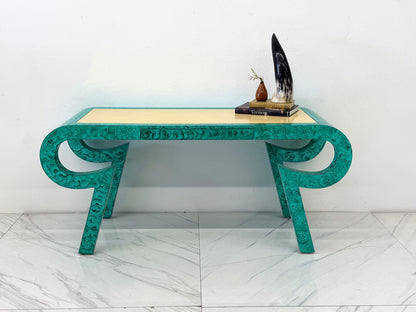 Hand Painted Faux Malachite Console / Desk, Alessandro, Baker, 1980's