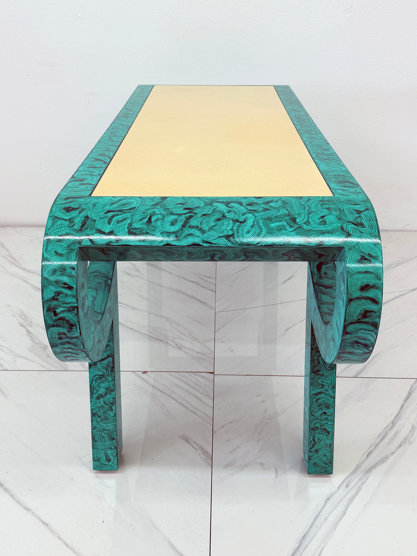 Hand Painted Faux Malachite Console / Desk, Alessandro, Baker, 1980's