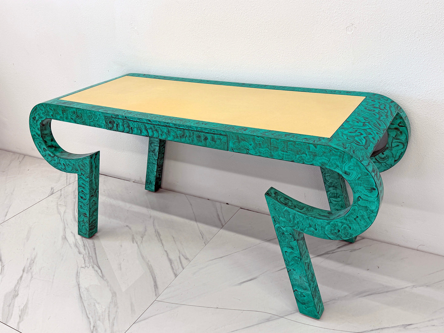 Hand Painted Faux Malachite Console / Desk, Alessandro, Baker, 1980's