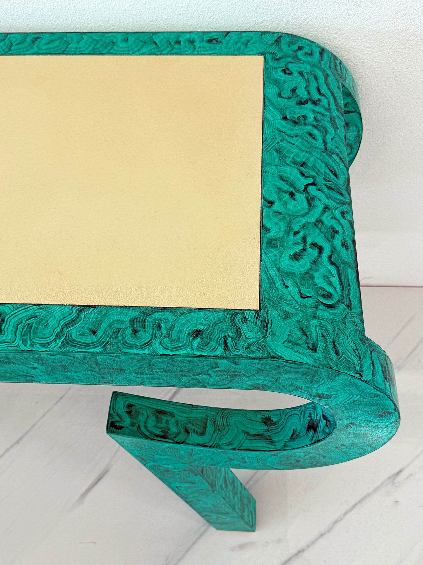 Hand Painted Faux Malachite Console / Desk, Alessandro, Baker, 1980's