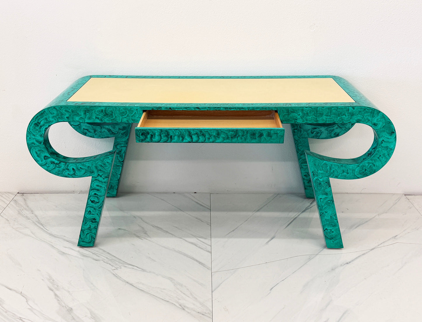 Hand Painted Faux Malachite Console / Desk, Alessandro, Baker, 1980's