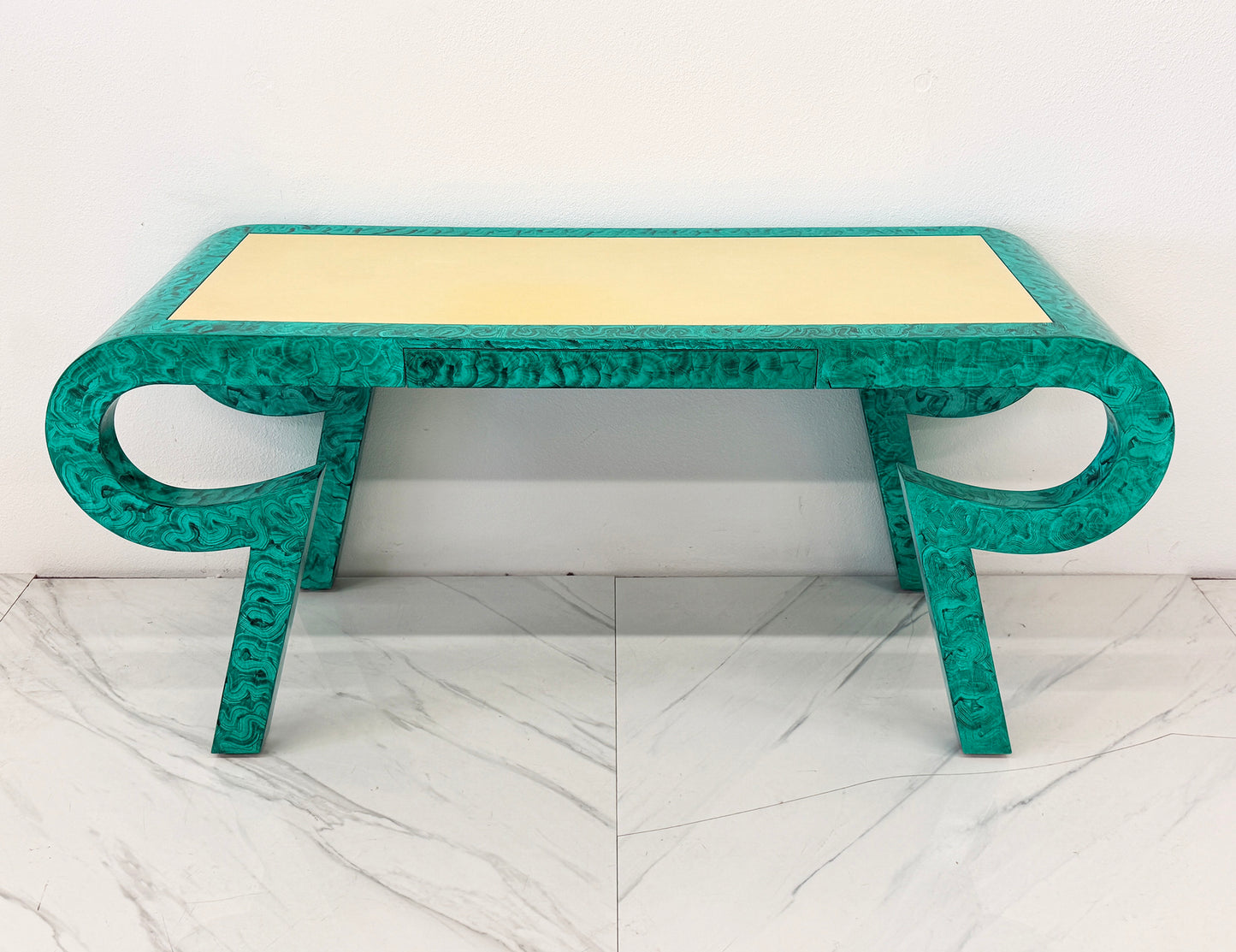 Hand Painted Faux Malachite Console / Desk, Alessandro, Baker, 1980's