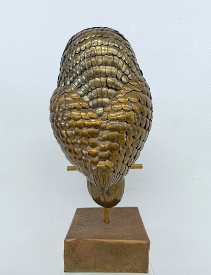 Brass and Hand Painted Paper Mache Owl Sculpture, Sergio Bustamante, 1970's