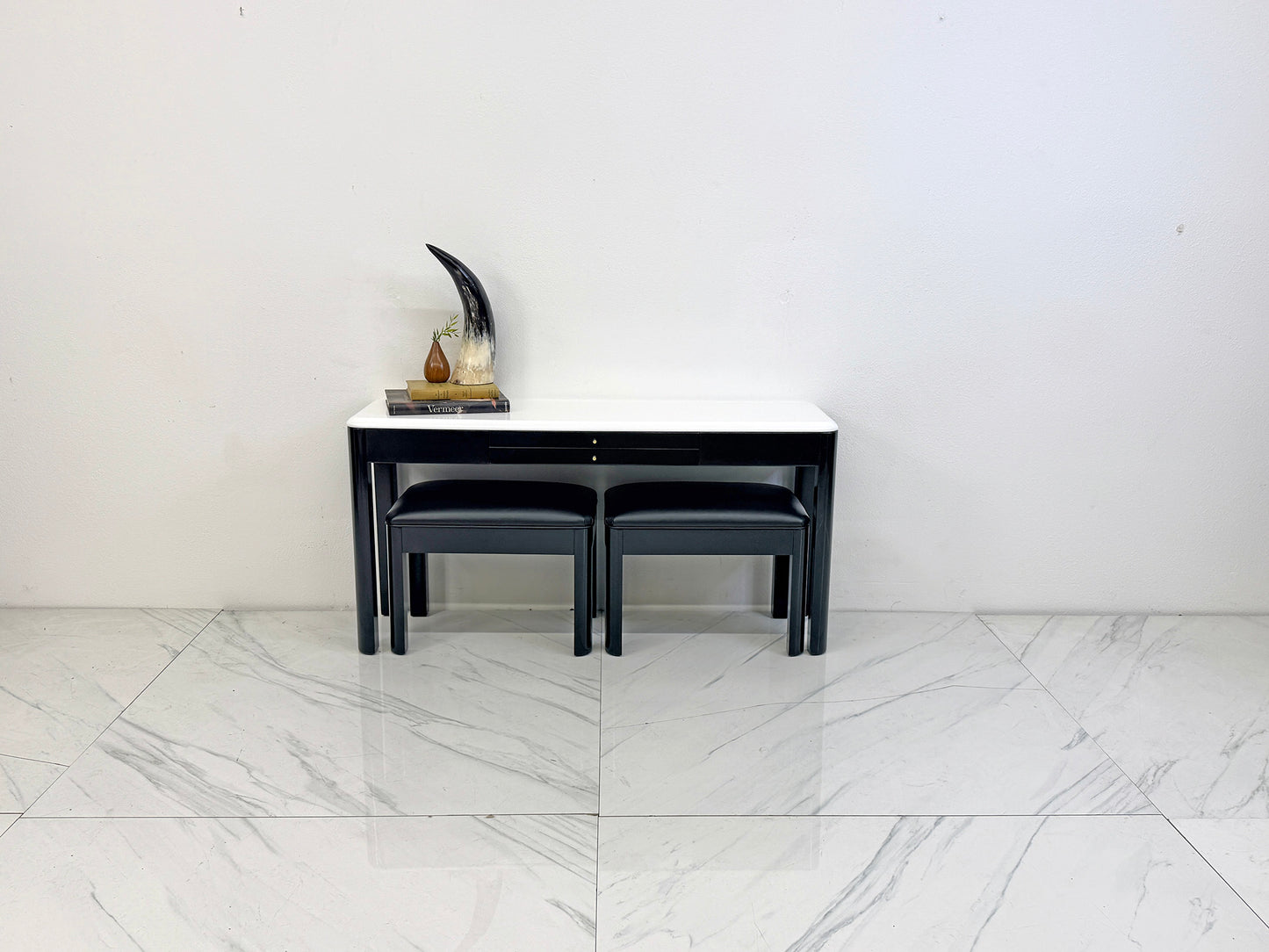 Art Deco Console With Matching Leather Benches, C. 1950's