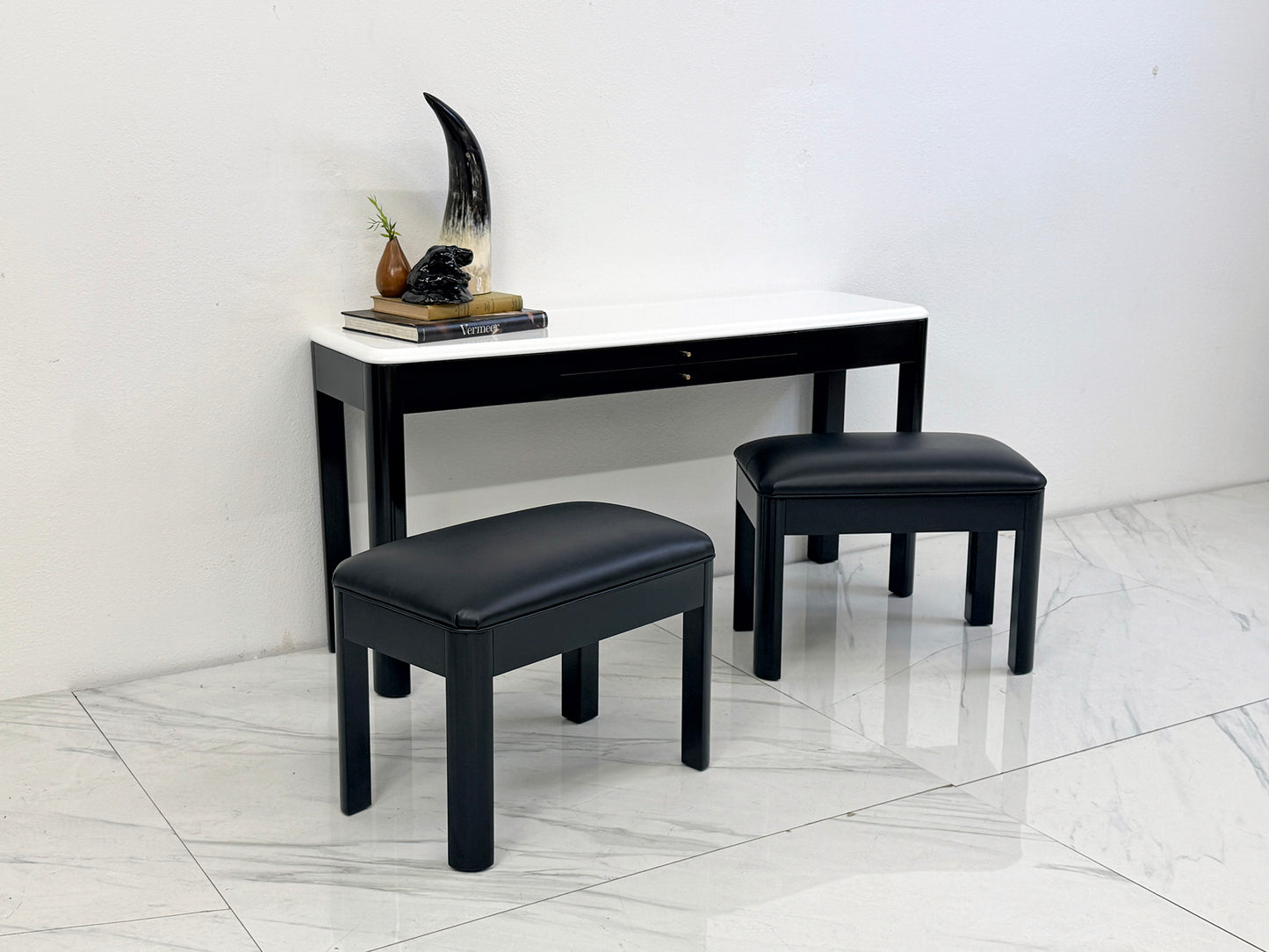 Art Deco Console With Matching Leather Benches, C. 1950's