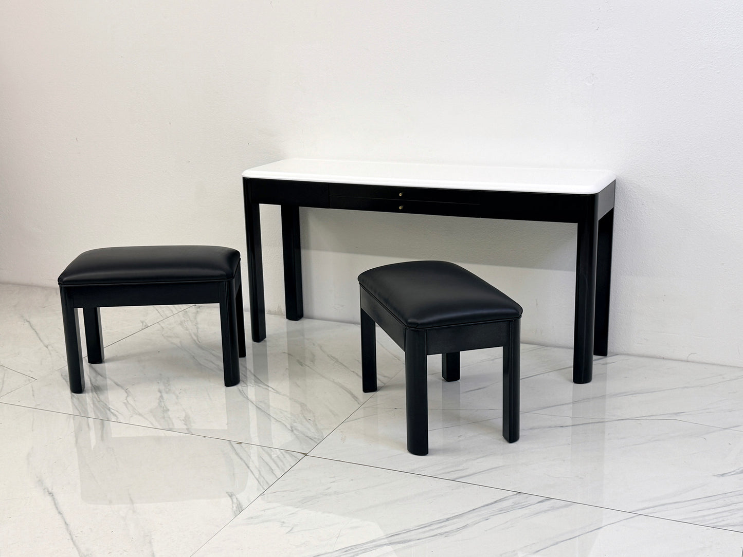 Art Deco Console With Matching Leather Benches, C. 1950's