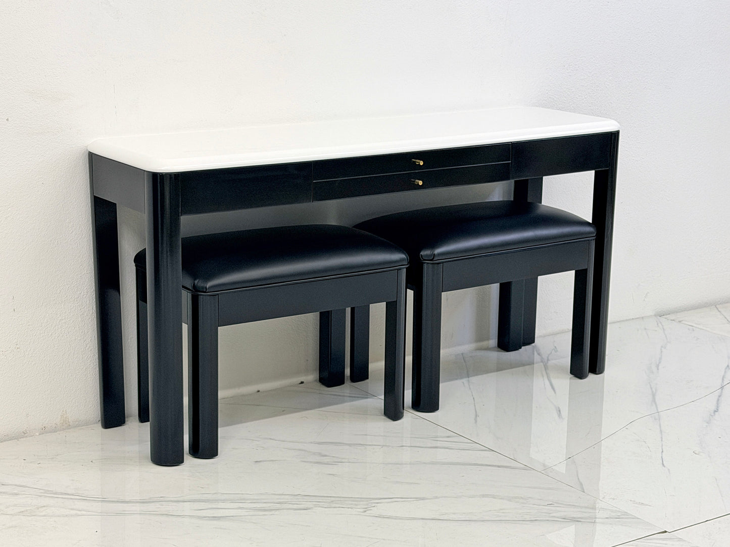 Art Deco Console With Matching Leather Benches, C. 1950's