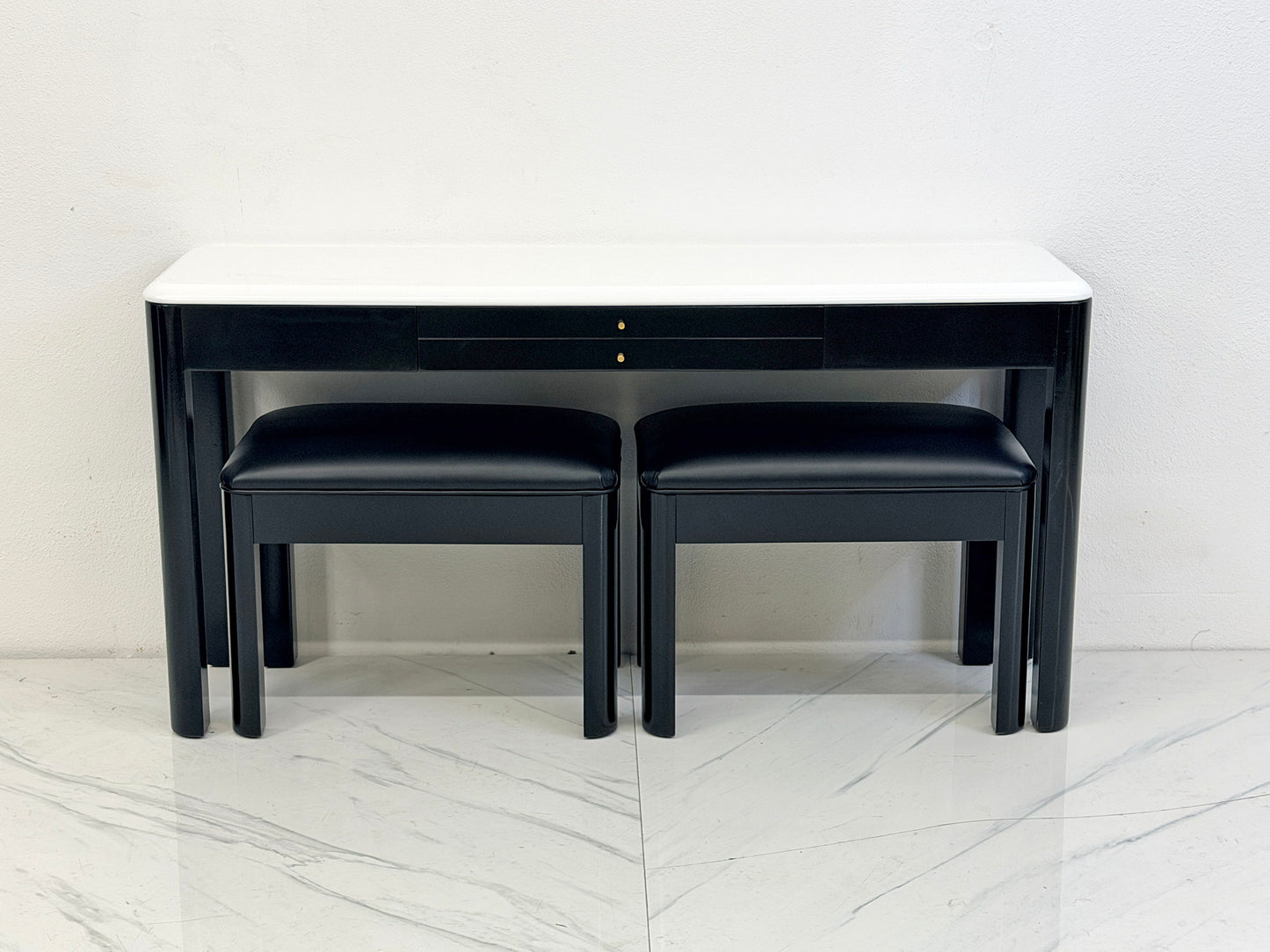 Art Deco Console With Matching Leather Benches, C. 1950's