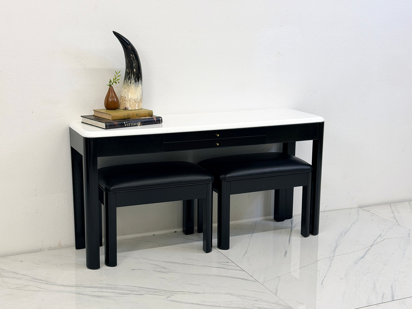 Art Deco Console With Matching Leather Benches, C. 1950's