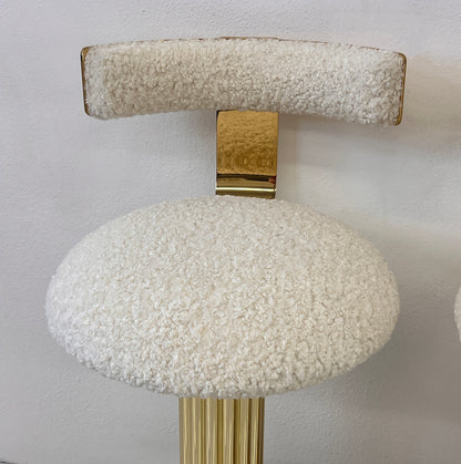 Designs For Leisure set of 4 Brass Barstools, Ivory Boucle, Signed, 1987