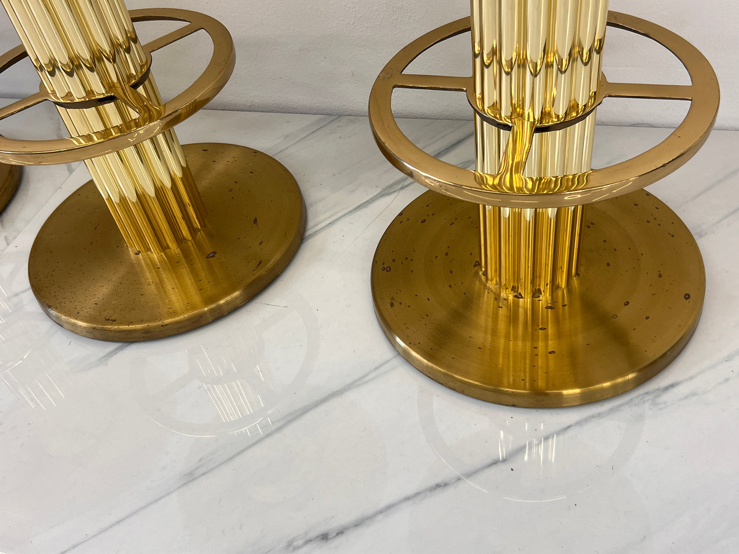 Designs For Leisure set of 4 Brass Barstools, Ivory Boucle, Signed, 1987