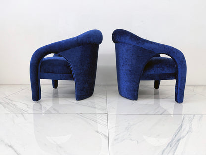 "Elephant Chairs" by Weiman, style of Vladimir Kagan in Blue Velvet, 1990's